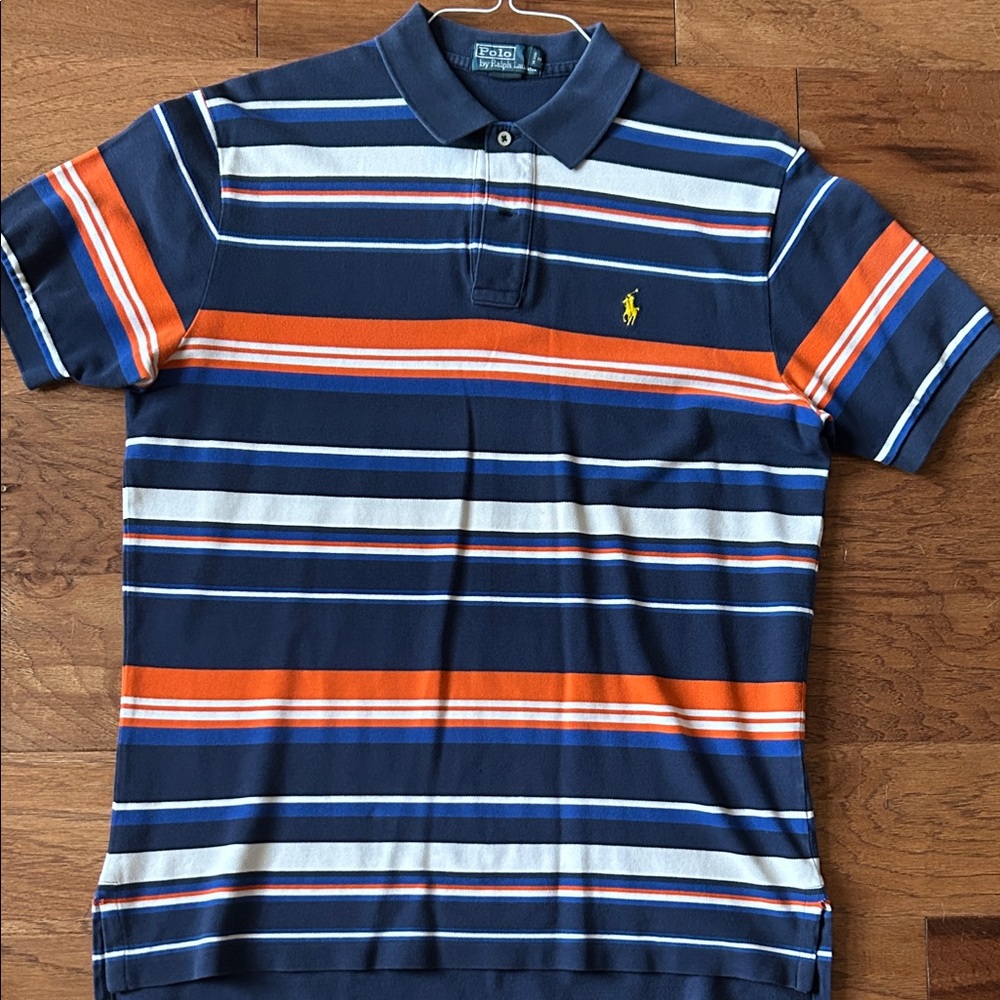 Ralph Lauren Navy and Orange Striped Polo Shirt